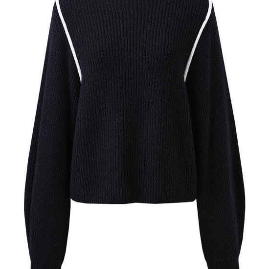 COMOBOCA 100% Wool Women's Color Block Ribbed Knit Sweater