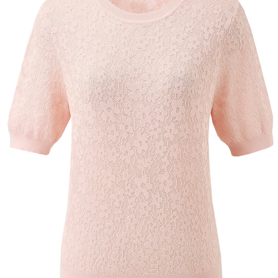 COMOBOCA Women's Cotton Silk Versatile Floral Lace Knit T-Shirt