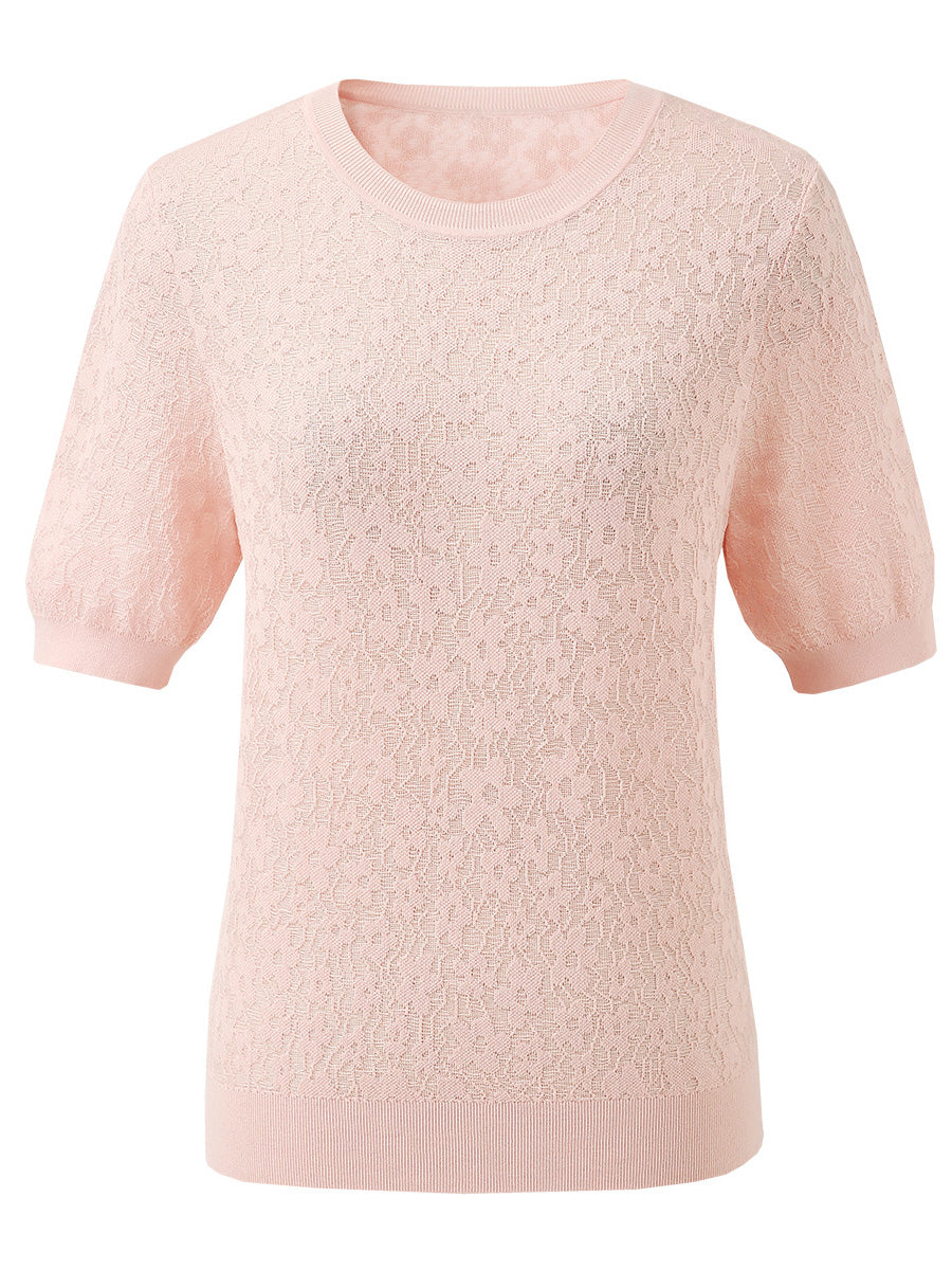 COMOBOCA Women's Cotton Silk Versatile Floral Lace Knit T-Shirt