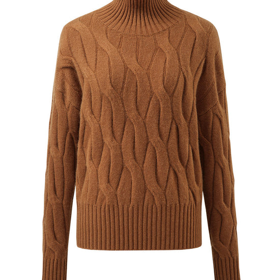 COMOBOCA 100% Cashmere Women's Turtleneck Cable Knit Sweater