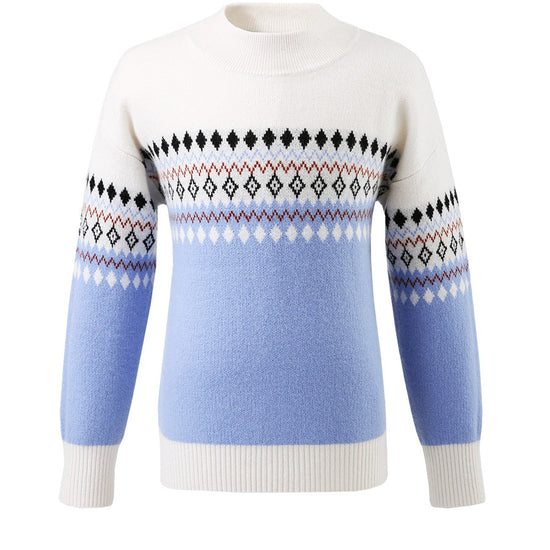 COMOBOCA 100% Wool Kids' Mock Neck Jacquard Sweater