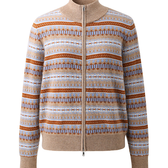 COMOBOCA 100% Cashmere Women's Fair Isle Double Zip Cardigan