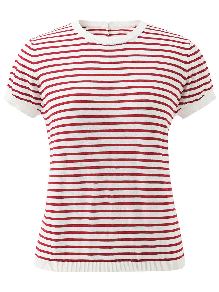 COMOBOCA Women's Striped Button Back T-Shirt