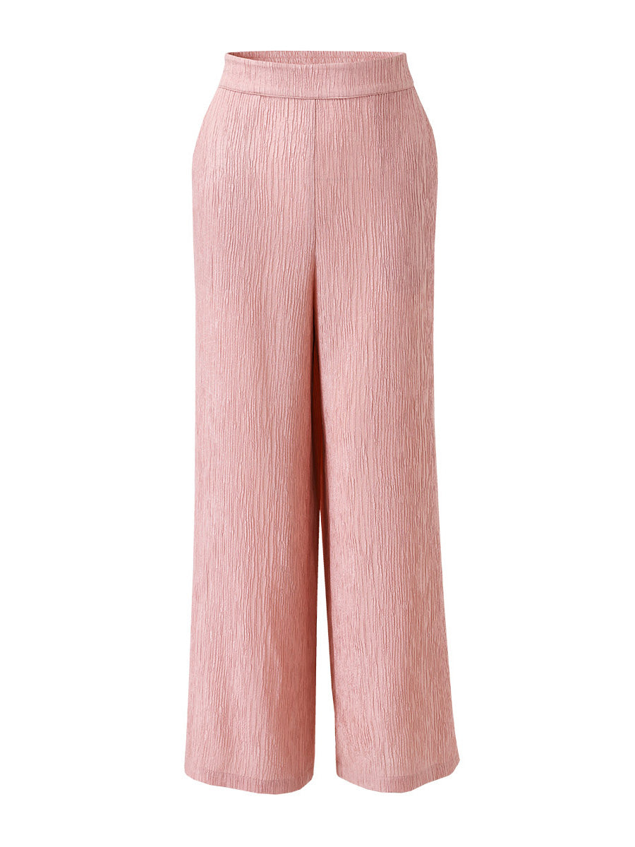 COMOBOCA Women's Elastic Waistband Crinkled Wide Leg Pants