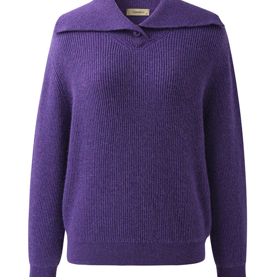 COMOBOCA 100% Cashmere Women's Ribbed Sailor Collar Knit Sweater