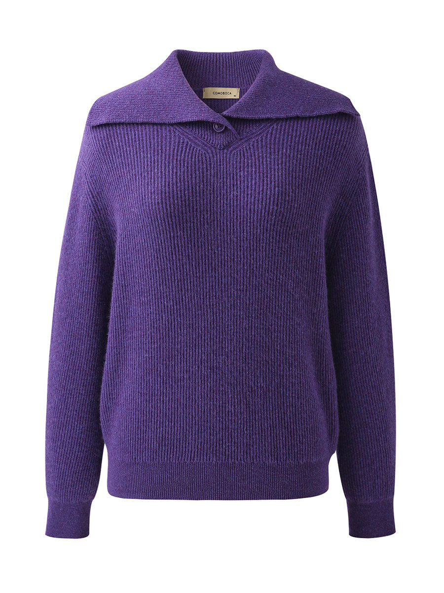 COMOBOCA 100% Cashmere Women's Ribbed Sailor Collar Knit Sweater