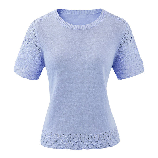 COMOBOCA Women's Lace Trim Knit T-Shirt