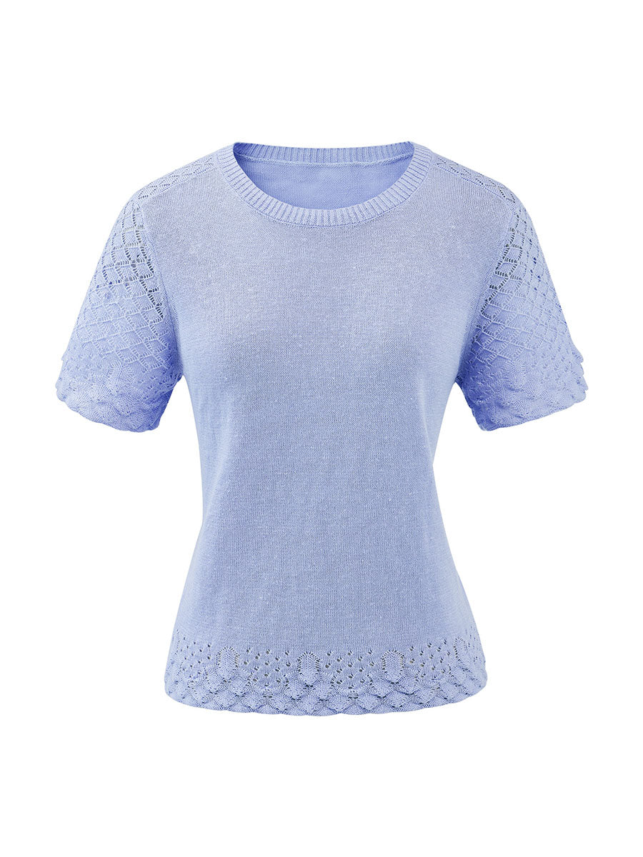 COMOBOCA Women's Lace Trim Knit T-Shirt