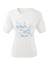 COMOBOCA Women's Floral Embroidered Ribbed Knit T-Shirt