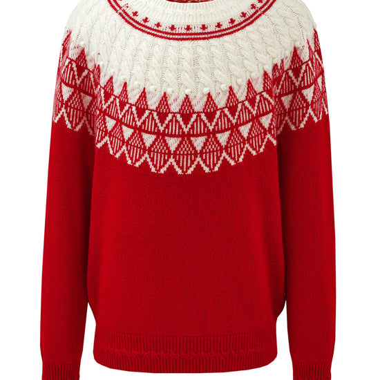 COMOBOCA 100% Wool Kids' Fair Isle Pattern Round Neck Sweater