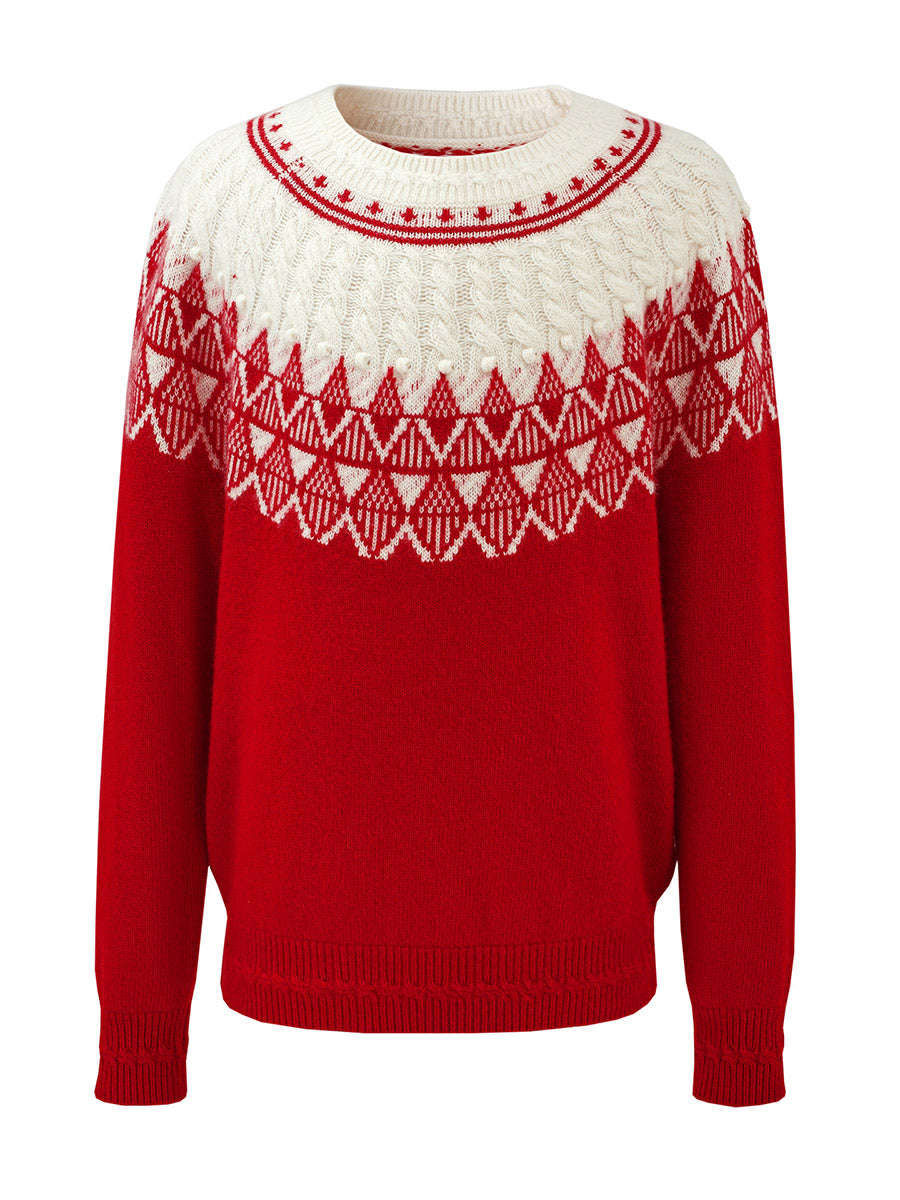 COMOBOCA 100% Wool Kids' Fair Isle Pattern Round Neck Sweater