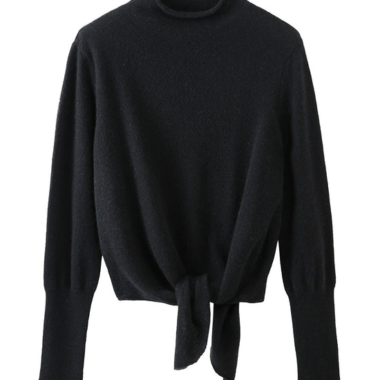 COMOBOCA 100% Cashmere Women's Mock Neck Tie-Waist Sweater