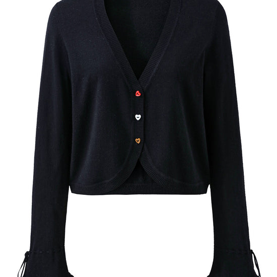 COMOBOCA Women's Heart Button Cropped Ruffle Bell Cardigan