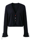 COMOBOCA Women's Heart Button Cropped Ruffle Bell Cardigan