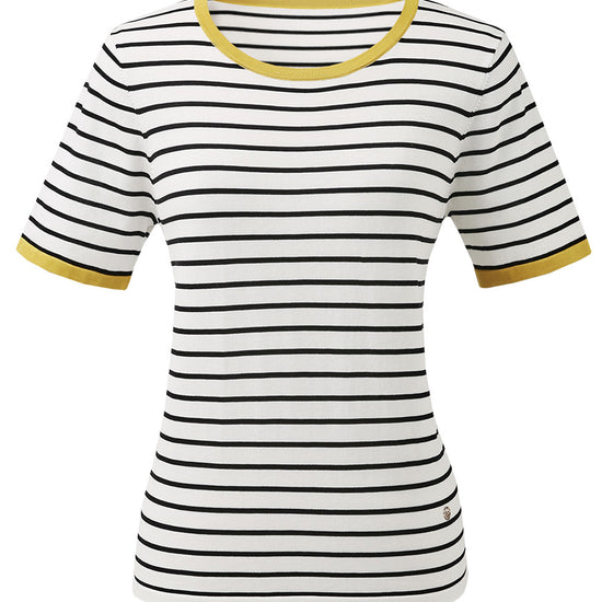 COMOBOCA Women's Striped Ribbed Contrast Trim T-Shirt