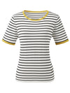 COMOBOCA Women's Striped Ribbed Contrast Trim T-Shirt