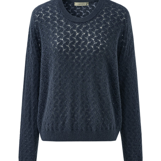 COMOBOCA 100% Cashmere Women's Openwork Round Neck Knit Sweater