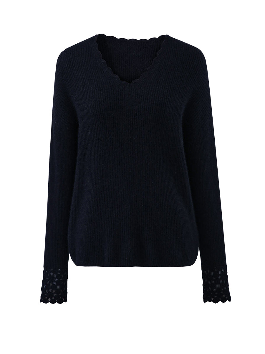 100% Cashmere Women's V-Neck Loose Knit Sweater – COMOBOCA