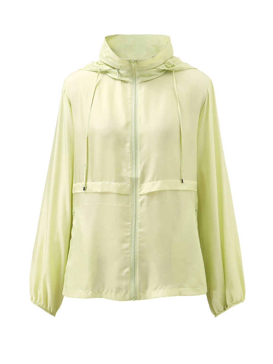 COMOBOCA 100% Mulberry Silk Women's Zip Up Hooded Jacket