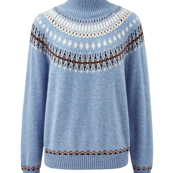 COMOBOCA 100% Cashmere Women's Fair Isle Mock Neck Sweater