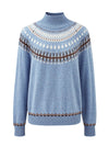 COMOBOCA 100% Cashmere Women's Fair Isle Mock Neck Sweater