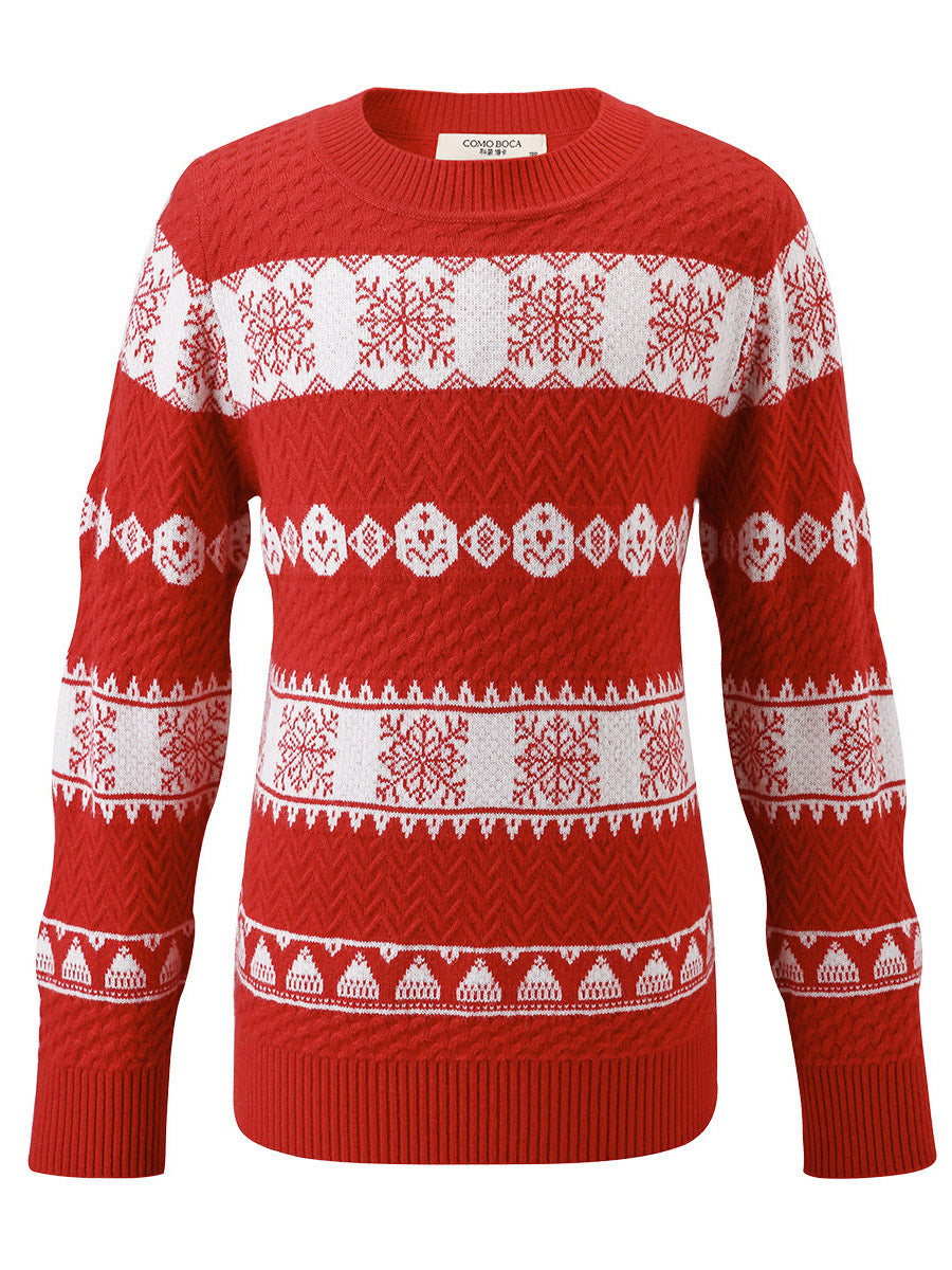 COMOBOCA 100% Wool Kids' Nordic Snowflake Knit Sweater