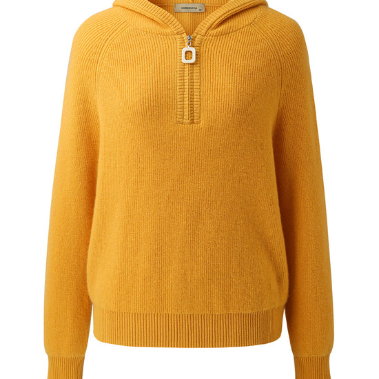 COMOBOCA 100% Cashmere Women's Ribbed Half Zip Knit Hoodie