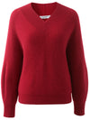 COMOBOCA 100% Cashmere Women's Lantern Sleeve V-Neck Knit Sweater