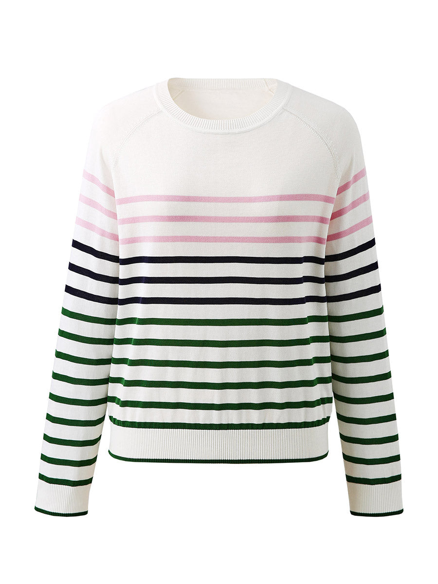 COMOBOCA Women's Stripe Round Neck Knit Sweater