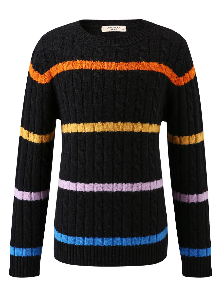 COMOBOCA 100% Wool Kids' Colorful Striped Knit Sweater