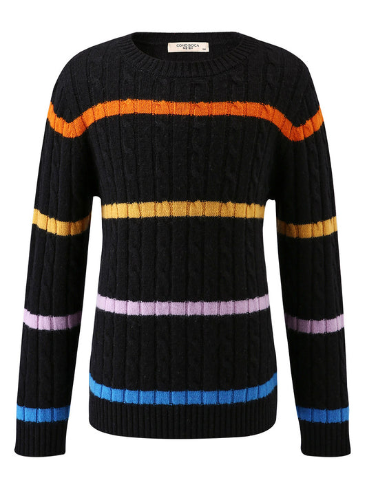 COMOBOCA 100% Wool Kids' Colorful Striped Knit Sweater