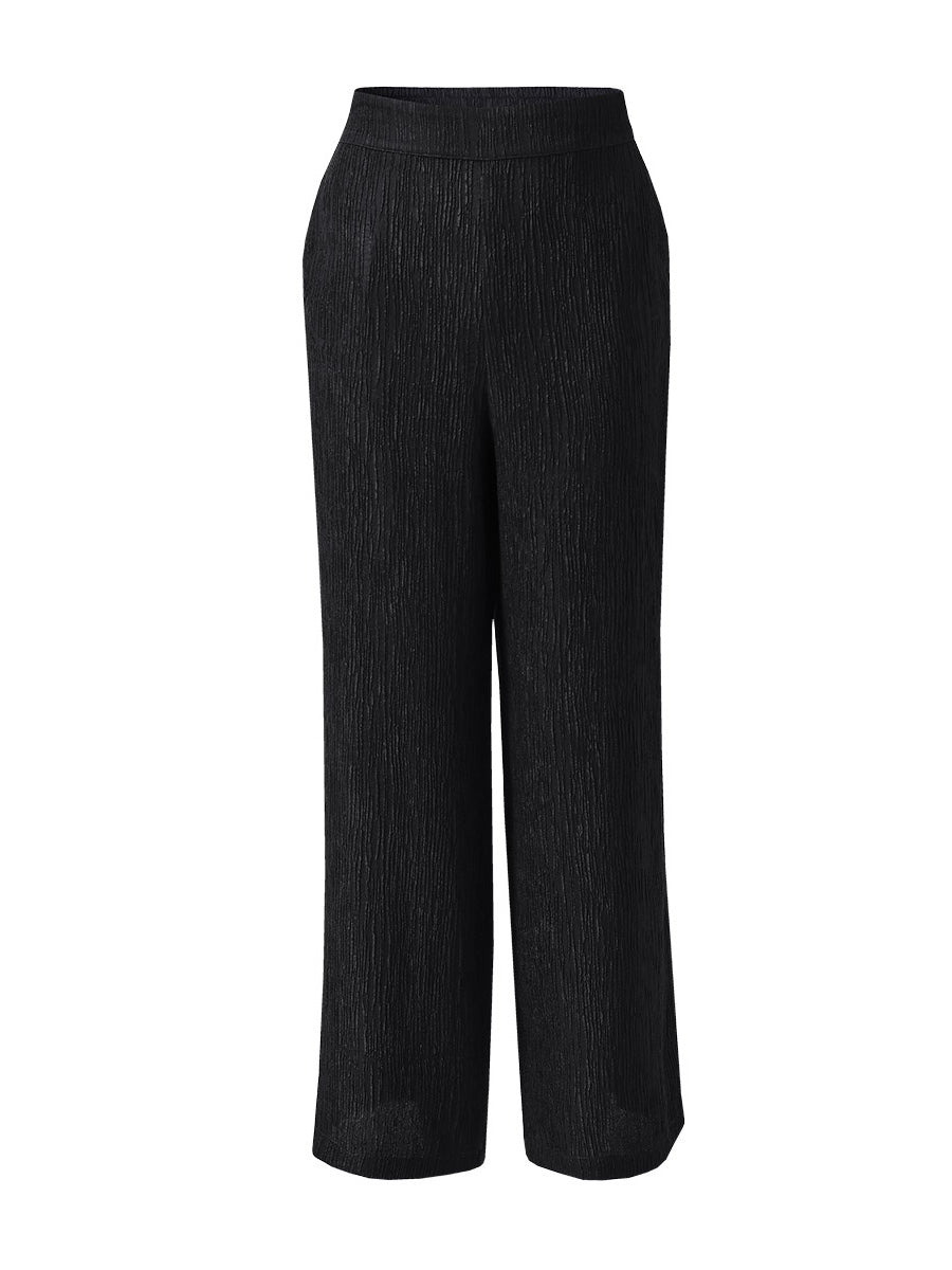 COMOBOCA Women's Elastic Waistband Crinkled Wide Leg Pants