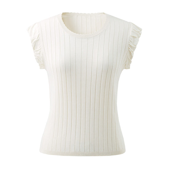 COMOBOCA Women's Ruffled Cap Sleeve Ribbed Knit Blouse