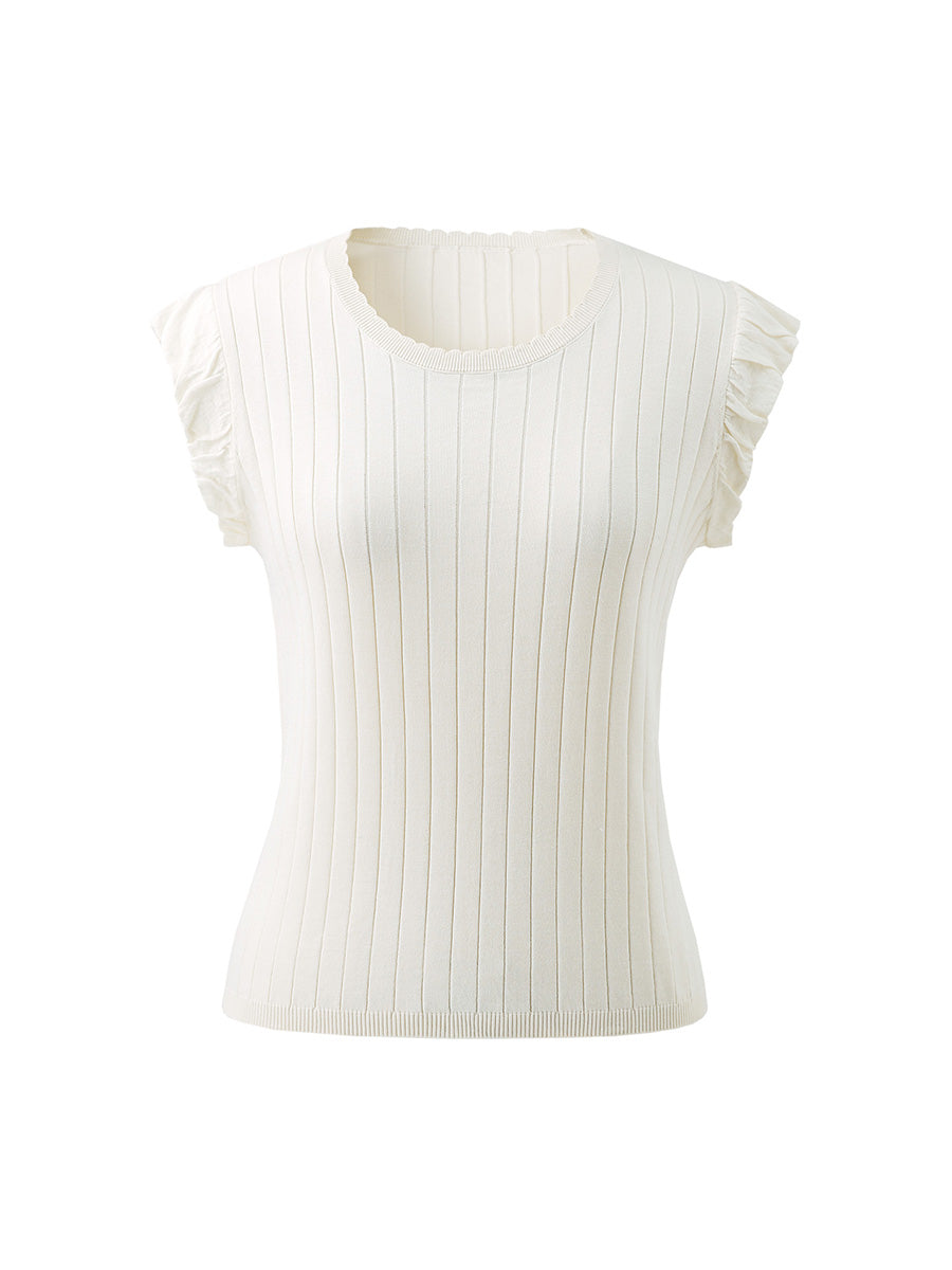 COMOBOCA Women's Ruffled Cap Sleeve Ribbed Knit Blouse