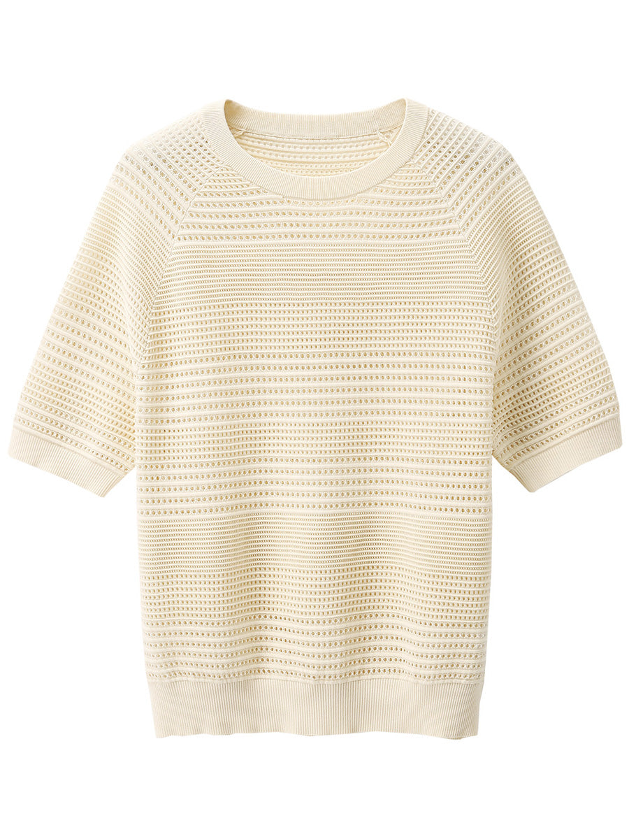 COMOBOCA Women's Ribbed Perforated T-Shirt