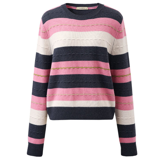 COMOBOCA 100% Wool Women's Cozy Striped Knit Sweater