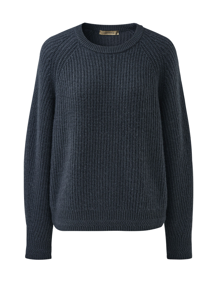 COMOBOCA 100% Cashmere Women's Ribbed Round Neck Sweater
