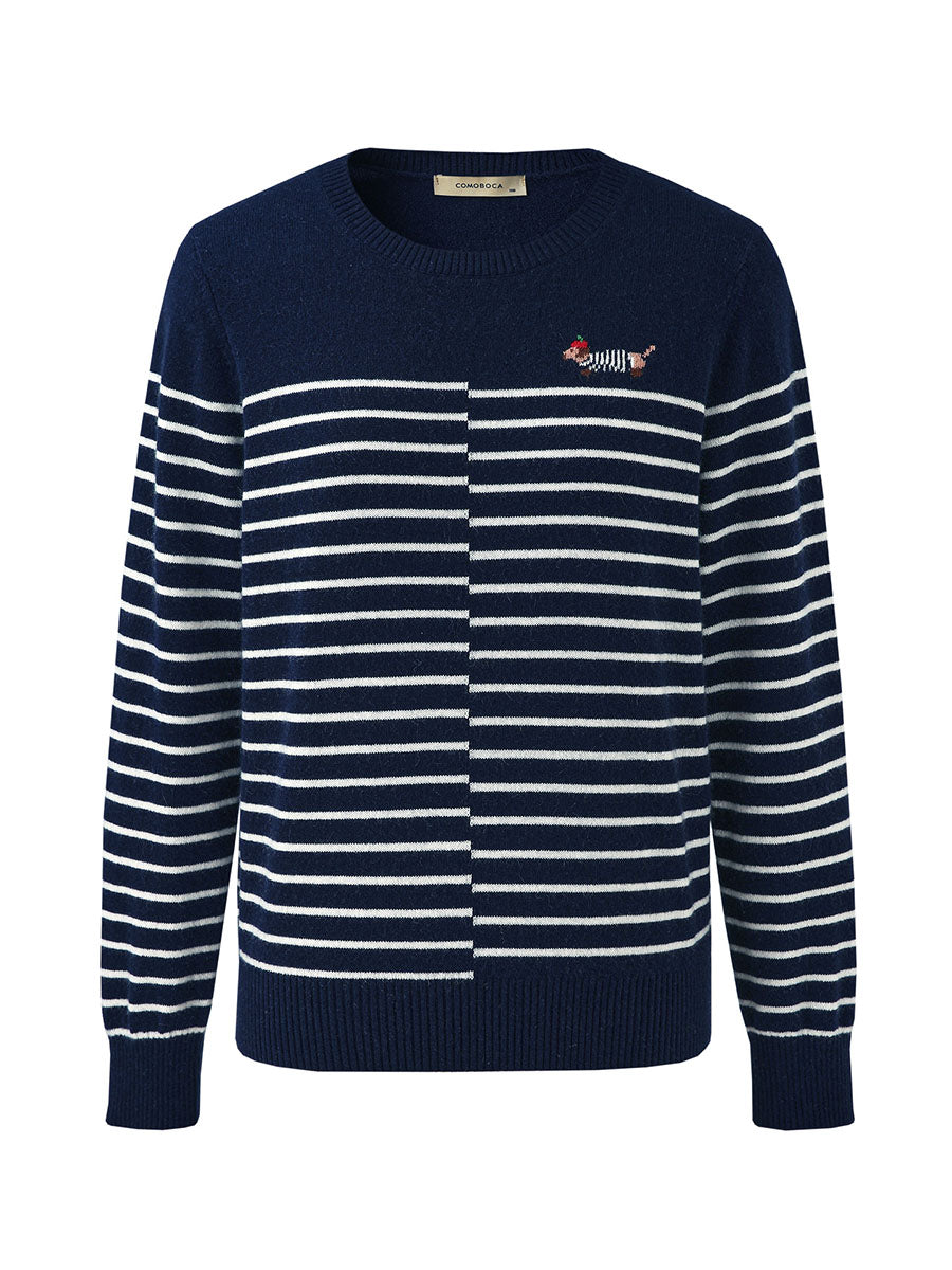 COMOBOCA 100% Cashmere Women's Striped Round Neck Sweater