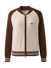 COMOBOCA 100% Cashmere Women's Color Block Knit Baseball Jacket