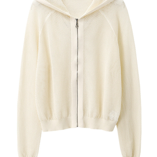 COMOBOCA Women's Ribbed Mesh Zip-Up Hoodie