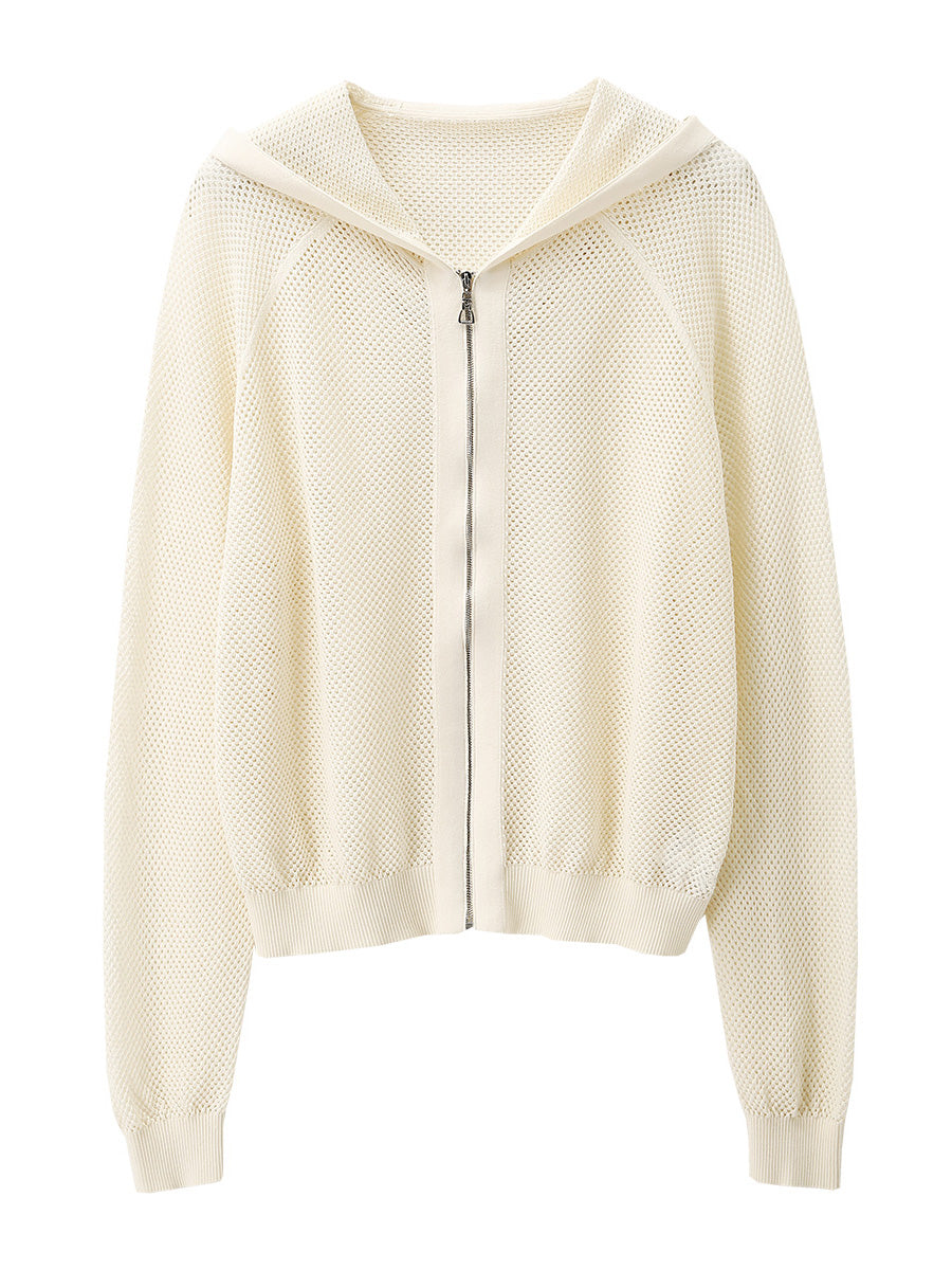 COMOBOCA Women's Ribbed Mesh Zip-Up Hoodie