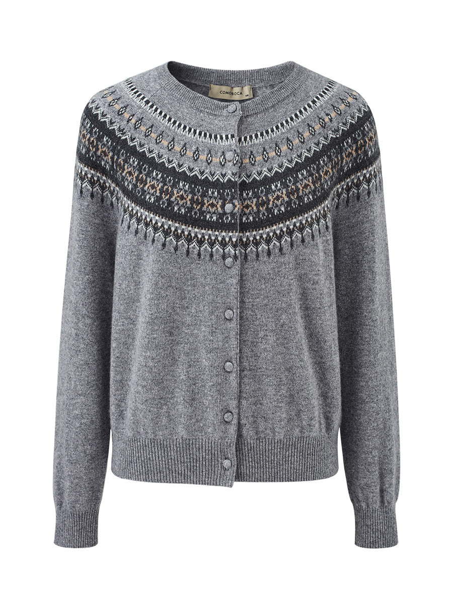 COMOBOCA 100% Cashmere Women's Fair Isle Cardigan Sweater
