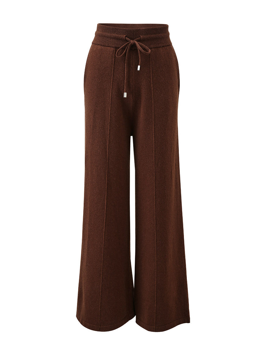 COMOBOCA 100% Wool Women's Wide Leg Pants with Drawstring