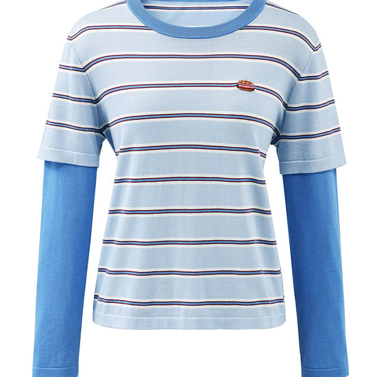 COMOBOCA Women's Layered Striped Round Neck Knit Sweater