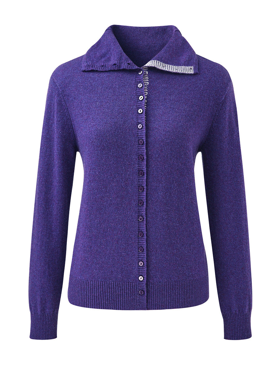 COMOBOCA 100% Cashmere Women's Turtleneck Button-Up Cardigan