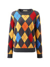 COMOBOCA 100% Cashmere Women's Argyle Pattern Colorful Knit Sweater