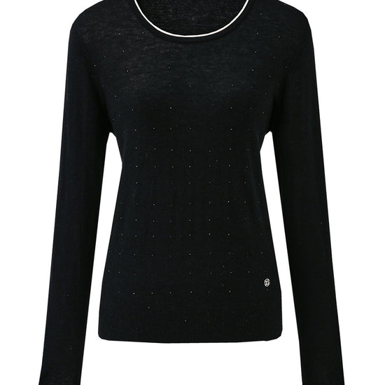 COMOBOCA Women's Rhinestone Detail Crewneck Knit Sweater