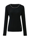 COMOBOCA Women's Rhinestone Detail Crewneck Knit Sweater