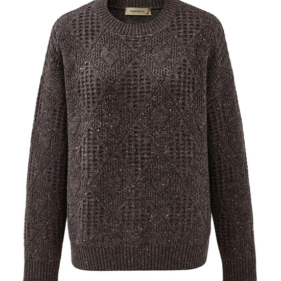 COMOBOCA 100% Cashmere Women's Openwork Knit Round Neck Sweater
