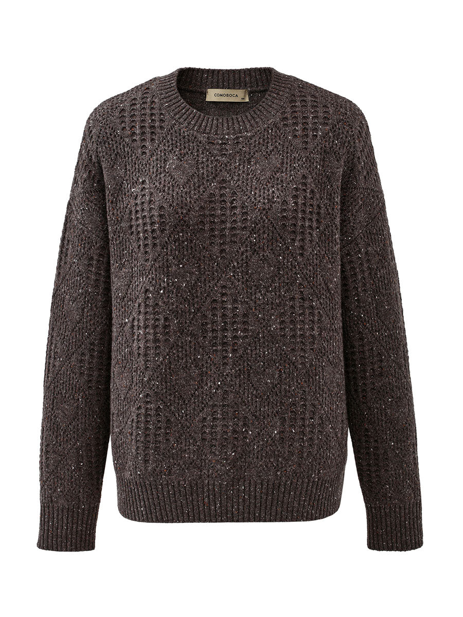 COMOBOCA 100% Cashmere Women's Openwork Knit Round Neck Sweater